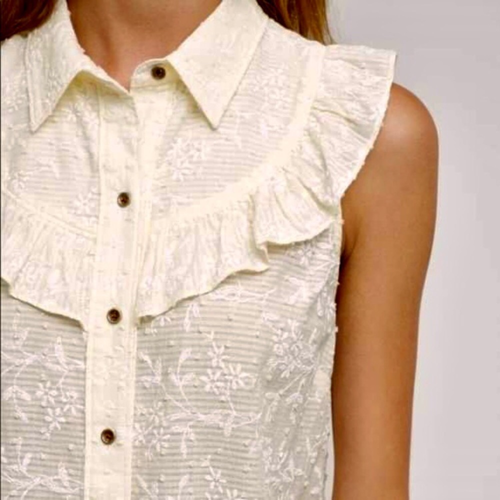 ✒️ DONATED 💼 Anthro Ruffle Floral Sleeveless button - Picture 1 of 8